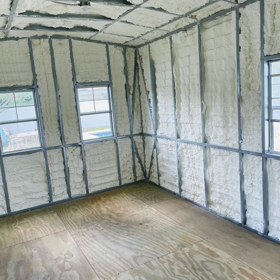 Closed-cell spray foam insulation applied to wall cavities in a residential project in Culver City